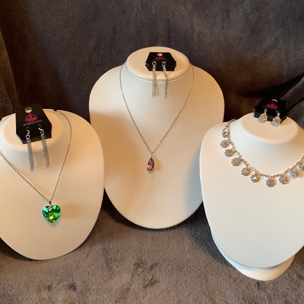 Lot of Three (3) Paparazzi Iridescent Necklaces With Matching Earrings. NWT